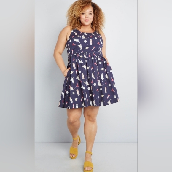 Modcloth - Space Cats Dress - 4X - Picture 1 of 8